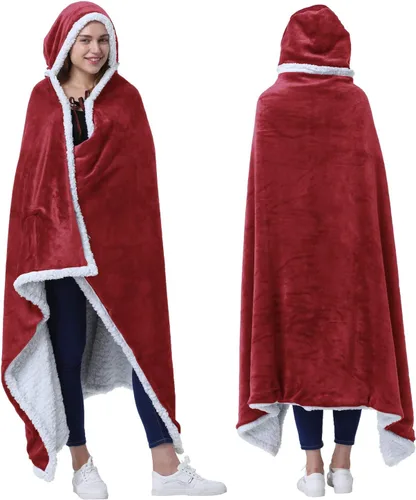 Vista 8 de Catalonia Poncho con capucha, Manta para vestir con bolsillos para las manos, Capa Cómoda de forro polar Sherpa para niños y adultos, Regalo