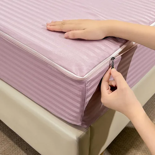 Vista 7 de Protector de colchón con cremallera de 6 lados con 2 fundas de almohada Rosa