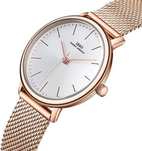 Vista 2 de Relojes de pulsera de acero inoxidable para mujer, de cuarzo, impermeable, diseño único, de malla, reloj femenino