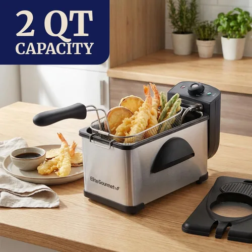 Vista 6 de Elite Gourmet Freidora de inmersión de 2 cuartos de galón, cesta extraíble