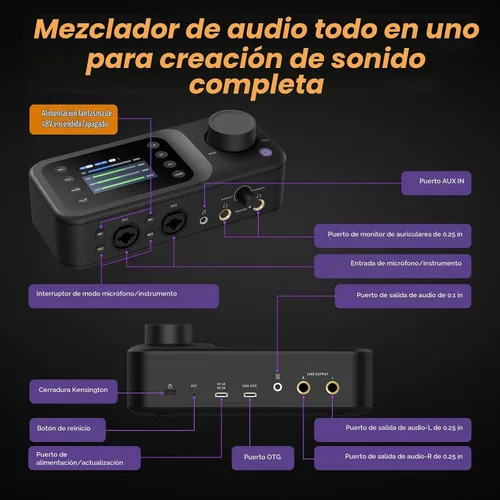 Vista 10 de NearStream AMIX40U - Interfaz de audio USB de 10 canales y mezclador de Negro
