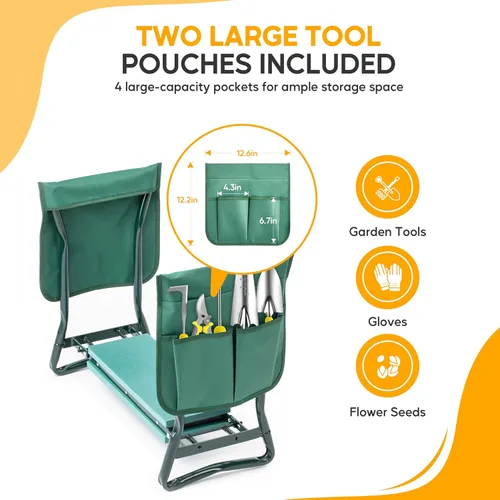Vista 3 de Simple Deluxe Rodillero y asiento de jardín, taburete plegable con almohadilla de espuma EVA más gruesa, banco resistente, con bolsa