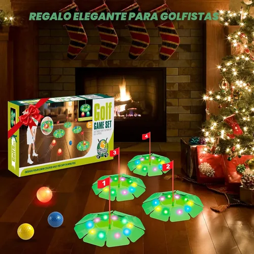 Vista 8 de Juego de golf iluminado VATOS - Mini juguete de golf con brillo con 4 agujeros LED, 4 bolas (2 brillantes), putter extensible, construye tu propio