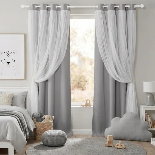 Vista 12 de PONY DANCE Cortinas de Doble Capa - Cortinas Opacas de 63 Pulgadas de Largo, Diseño con Ojales en la Parte Superior, Paneles Transparentes Blancos