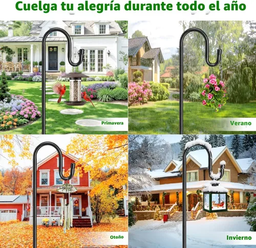 Vista 6 de Ganchos de pastor resistentes de 46 pulgadas para exteriores, poste de comedero de pájaros con base de 5 puntas, gancho de pastor de altura Negro