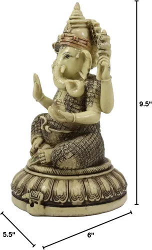 Vista 6 de Ebros 9.5 pulgadas de alto Hindú Supremo Dios Nritya Ganesha Chaturthi Meditación en el trono de loto con estatua de ratón Ganapati Elefante Deidad