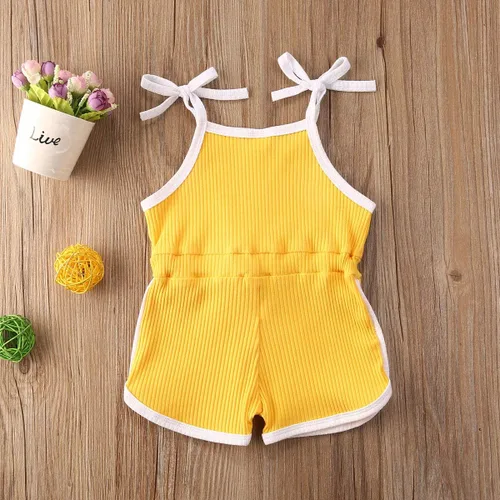 Vista 3 de VISGOGO Mameluco para bebés y niñas, monos sólidos, sin mangas, con cinturón, ropa de bebé, trajes