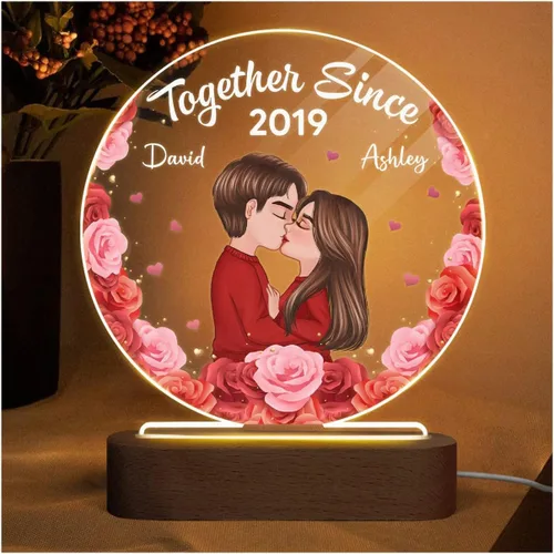 Vista 11 de Apeso Placa de corazón personalizada con nombre de pareja simple con luz nocturna LED, regalo del día de San Valentín