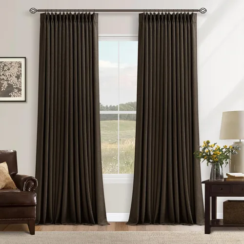 Vista 150 de Juego de 2 paneles de cortinas plisadas negras de 80 pulgadas para sala de estar, cortinas plisadas de lino con forro de 80 pulgadas de largo, 100%