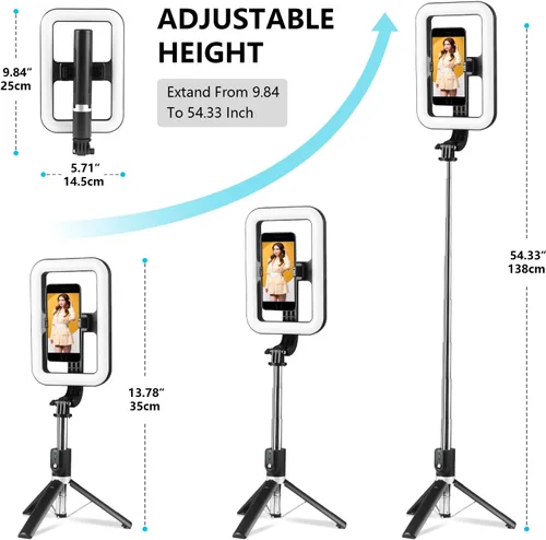Vista 2 de Anillo de luz para selfie con soporte, trípode con luces LED regulables, trípode de luz de anillo extensible para fotografía, grabación de video