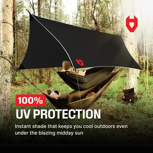 Vista 4 de Rain Fly EVOLUTION - Cubierta impermeable para hamaca o para tienda de campaña o acampada de 12 x 10 o 10 x 10, con brazalete de supervivencia