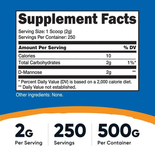 Vista 2 de Nutricost D-Manosa en polvo 17.64 oz (250 porciones) Sin gluten, Vegano Sin OGM