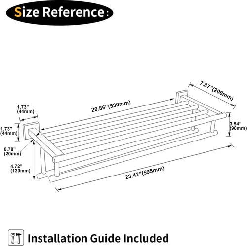Vista 6 de GERZWY Estante de toalla con doble toallero organizador para baño, 24 pulgadas, acero inoxidable SUS 304, montaje en pared, moderno color negro mate