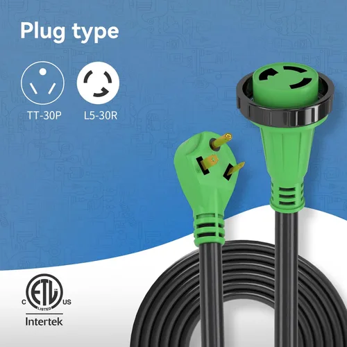 Vista 5 de Cable de alimentación desmontable RV de 30 amperios y 25 pies, TT-30P a L5-30R, chaqueta de PVC resistente, mango de fácil enchufe, bolsa