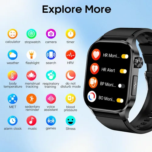 Vista 9 de Reloj inteligente para hombres y mujeres con llamadas Bluetooth, presión arterial, frecuencia cardíaca, oxígeno en sangre, estrés, HRV, monitor