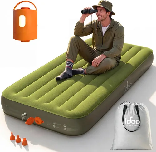 Vista 18 de iDOO Colchón de aire Queen con bomba incorporada, cama inflable elevada de Top Gris & Azul Marino