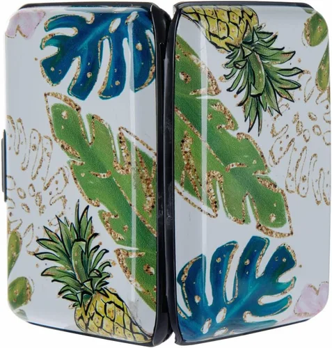 Vista 3 de Elfish Mini RFID Cartera de aluminio para tarjetas de crédito, funda de identificación de metal para hombres y mujeres, Pineapple), CX1002