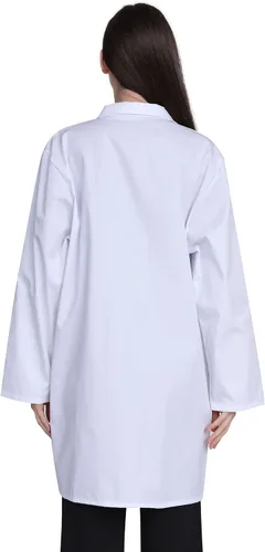 Vista 2 de Abrigo de laboratorio profesional para mujer, manga completa, mezcla de algodón, abrigo médico largo, blanco, unisex