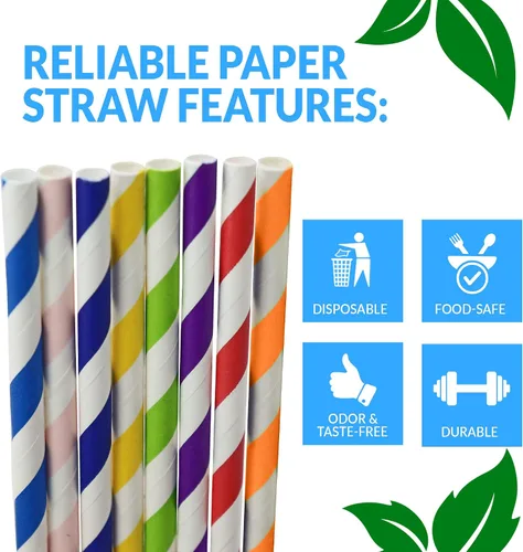 Vista 5 de Reli. Paquete de 400 pajitas de papel (colores surtidos) Pajitas de papel para beber, desechables, biodegradables/ecológicas, arcoíris