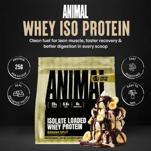 Vista 2 de Animal Whey Protein Isolate Powder 25g Protein Banana Split 2lb