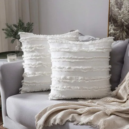 Vista 2 de MIULEE Juego de 2 fundas de almohada decorativas estilo bohemio, juego de 2 fundas de almohada decorativas, plumón y plumas para sofá, sala