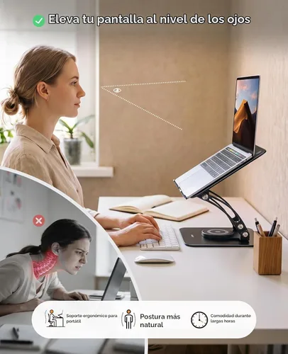 Vista 3 de Nulaxy 360° Rotating Ergonomic Laptop Stand for Desk, Dual Foldable Design