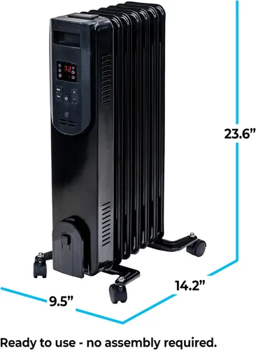 Vista 7 de Comfort Zone Calentador de Radiador Lleno de Aceite de 1500W - Calentador de Espacio Eléctrico Portátil con Control Remoto, Pantalla Digital