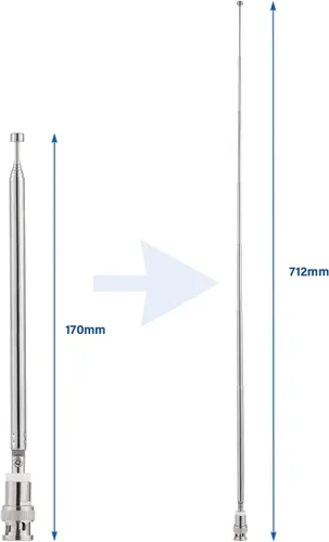 Vista 6 de BNC conector macho Antena telescópica 7 secciones VHF UHF 27.0 in/27IN Antena telescópica BNC Plug Antena para CB Radio Policía Escáner Jamón Radio