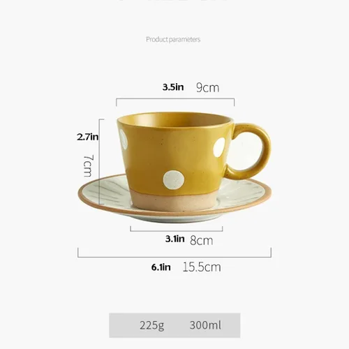 Vista 2 de Taza, taza de escritorio de café, taza de cerámica, taza de café retro, juego de platillos japoneses para el hogar, taza de desayuno de cerámica