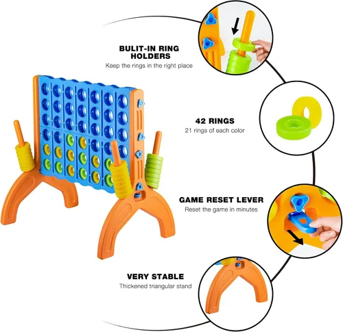 Vista 5 de Ayeboovi - Juego gigante de 4 en fila, juego de patio Jumbo de 4 a puntuación para niños y adultos, juego de conexión familiar para fiestas