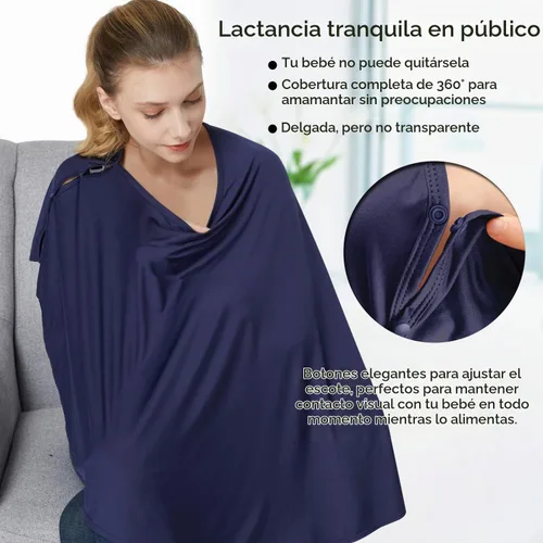 Vista 2 de Funda de lactancia y poncho de lactancia para bebé, cubierta de lactancia materna multiusos para toldo de asiento de automóvil, funda de asiento Azul