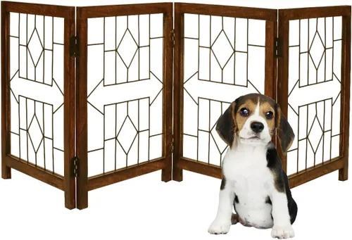 Vista 11 de Puerta independiente para mascotas para perros, puerta plegable de madera para perros para casa, puerta interior para perros para escaleras