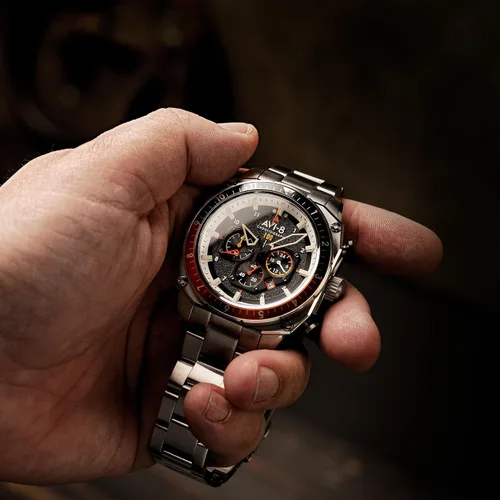 Vista 33 de AVI-8 Hawker Hunter AV-4100 - Reloj de cuarzo japonés para hombre con esfera de 1.693 in con correa de cuero