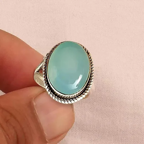 Vista 7 de Anillo de cristal con patrón vintage de jade para propuesta de cumpleaños, novia, anillo de fiesta de compromiso (verde menta, 9)