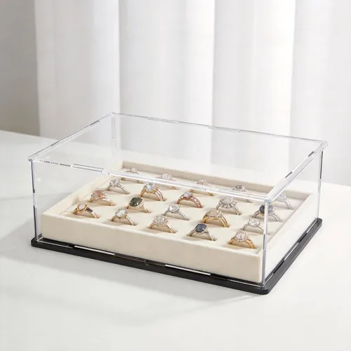 Vista 32 de SVENJBB vitrina acrílica, cajas de acrílico de cubo de 10 x 10 x 14 pulgadas para exhibición, vitrinas transparentes con base negra mate y tapa