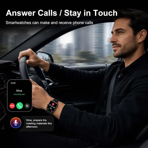 Vista 5 de Smart Watch for Men Women (Answer/Make Calls) 1.85" HD Step Activity Black Fitness Tracker Smartwatchr for Android iPhone Phones with Heart