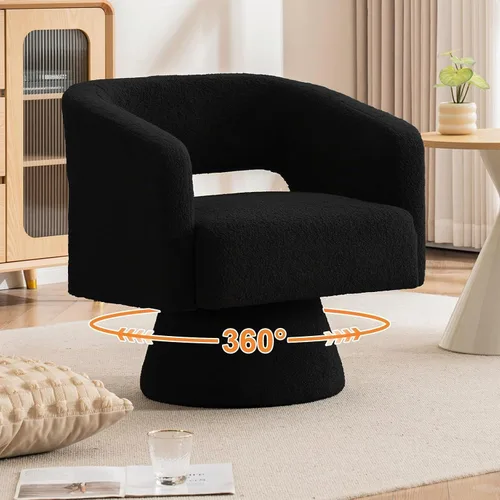 Vista 3 de ClinQ Silla giratoria de barril acento, juego de sillas redondas tapizadas de teddy extragrandes, silla de tocador moderna de lujo de 360°
