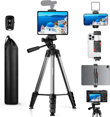 Vista 10 de MACTREM 67" iPad Tripod Stand for Tablet Phone Camera with Remote Mount Soporte 2 en 1 para iPad/Iphone de hasta 12.9 pulgadas, aluminio extensible