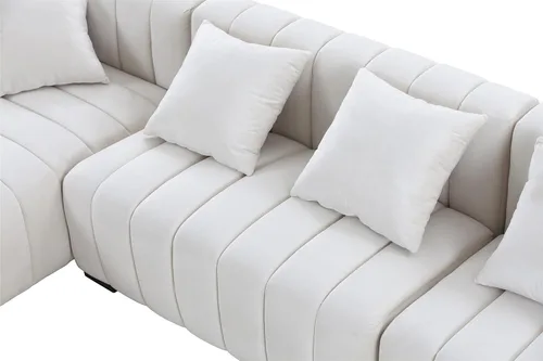 Vista 8 de Sofá modular de lujo en forma de L con canal profundo tapizado de terciopelo capitoné, sofá modular para dormitorio, oficina, apartamento