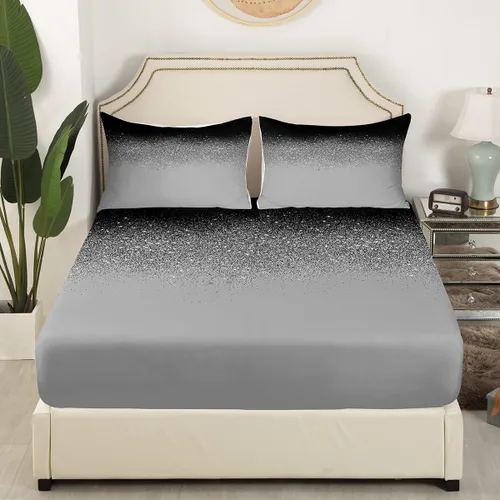 Vista 3 de Manfei Juego de sábanas con purpurina tamaño individual, juego de ropa de cama negro y gris para decoración de habitación de niños, niñas