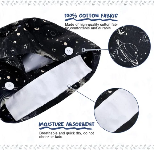 Vista 3 de Geyoga 6 piezas de gorras bouffant para trabajo y quirúrgicas, gorras de enfermera con botones y banda para el sudor, ajustable, con lazos