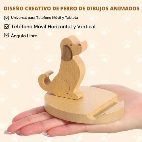 Vista 4 de Didiseaon Soporte de madera para teléfono celular con forma de cachorro, soporte para teléfono inteligente, soporte para tableta, soporte manos