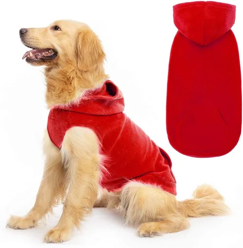 Vista 17 de EXPAWLORER - Sudadera de forro polar con capucha para perros, chaleco de suéter a cuadros para mascotas, ropa de otoño e invierno con anillo