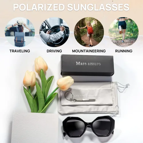 Vista 6 de MARE AZZURO Gafas de sol polarizadas de gran tamaño para mujeres y hombres, para conducir, pesca, deportes, protección UV400, para fiesta, playa, sol