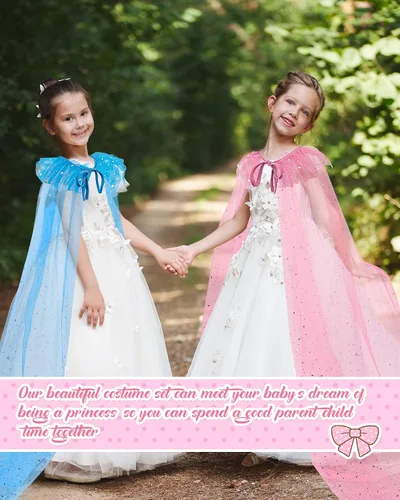 Vista 6 de Jecery 4 capas de princesa para niños, capa de tul de hada, disfraz de princesa para niñas, cosplay, fiesta de cumpleaños, disfraz de Halloween, 4