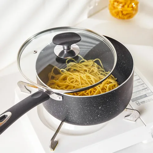 Vista 5 de Cacerola antiadherente con tapa, sartén antiadherente de 1 cuarto y 2 cuartos y 3 cuartos con asa de silicona, pequeña olla de leche con tapa