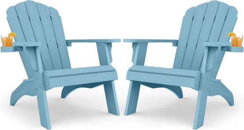 Vista 16 de YEFU Silla Adirondack de gran tamaño con soporte para tazas, silla para fogata de plástico para exteriores, resistente a la intemperie, silla