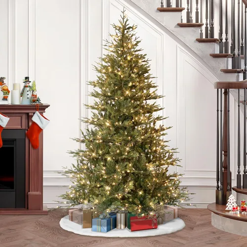 Vista 3 de Puleo International Árbol de Navidad artificial de abeto bálsamo preiluminado de 7.5 pies con 800 luces transparentes, verde
