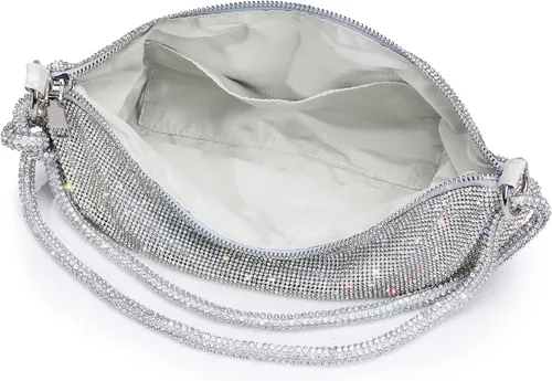 Vista 8 de WLLWOO WLLWOO Bolsos de mano con diamantes de imitación para mujer, bolsos de noche elegantes, bolsos cruzados brillantes para fiesta, club, boda