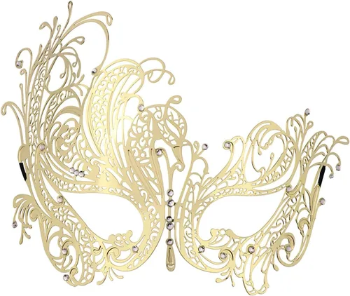 Vista 26 de Coddsmz Máscara de metal cortada con láser para mujer, máscara veneciana de Mardi Gras, máscara de Halloween 1-oro rosa